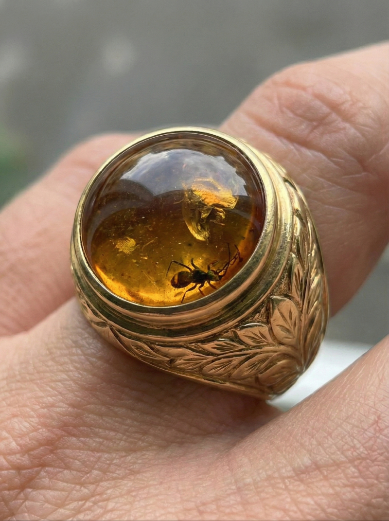 9.2 Ct Certified Burmese Amber with Insect Fossil Inclusion – Natural Round Gemstone