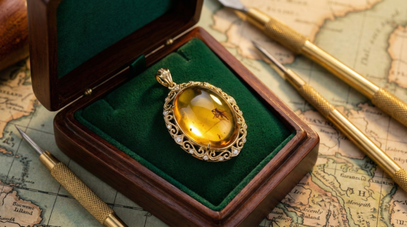 9.42 Ct Burmese Amber with Fossil Inclusion – Vivid Yellow Natural Gemstone
