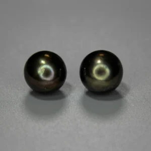 Tahitian South Sea Pearl Pair – 9.5–10 mm Gray Green Matched Pearls for Earrings
